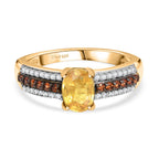 D'Joy Yellow Sapphire, Brown Zircon & White Zircon Ring in 18K Vermeil Yellow Gold Plated Sterling Silver 1.47 Ct._8251428