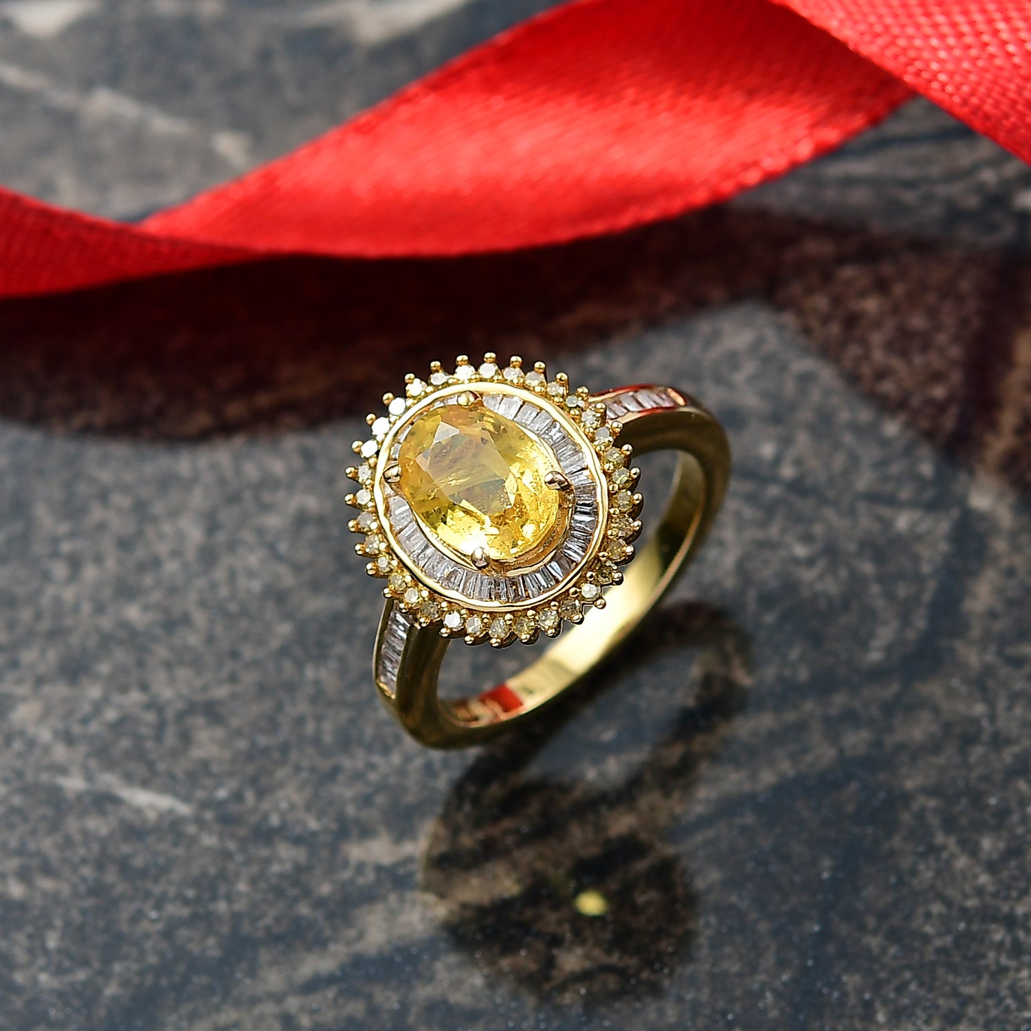 D'Joy Yellow Sapphire, Yellow Diamond, White Diamond Double Halo Ring in 18K Vermeil Yellow Gold Plated Sterling Silver  2.17  Ct. 8251465 2