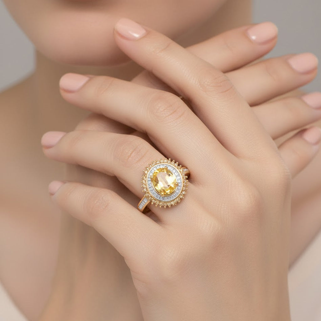 D'Joy Yellow Sapphire, Yellow Diamond, White Diamond Double Halo Ring in 18K Vermeil Yellow Gold Plated Sterling Silver  2.17  Ct. 8251465 3