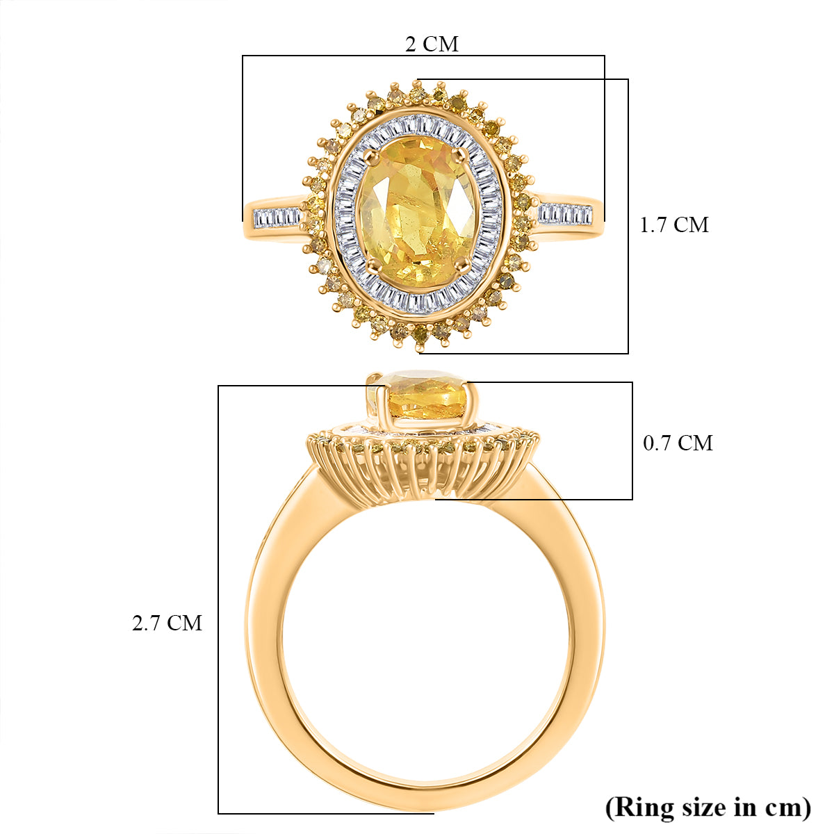 D'Joy Yellow Sapphire, Yellow Diamond, White Diamond Double Halo Ring in 18K Vermeil Yellow Gold Plated Sterling Silver  2.17  Ct. 8251465 6