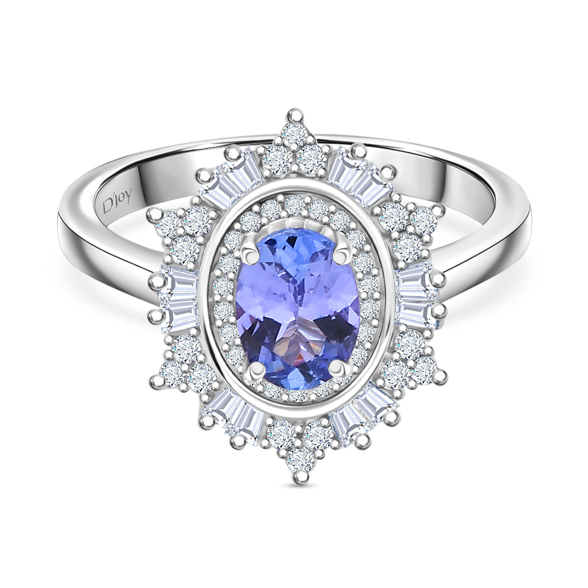 D'Joy Tanzanite &amp; Moissanite Ring in Rhodium Overlay Sterling Silver 1.36 Ct. V32577701 0