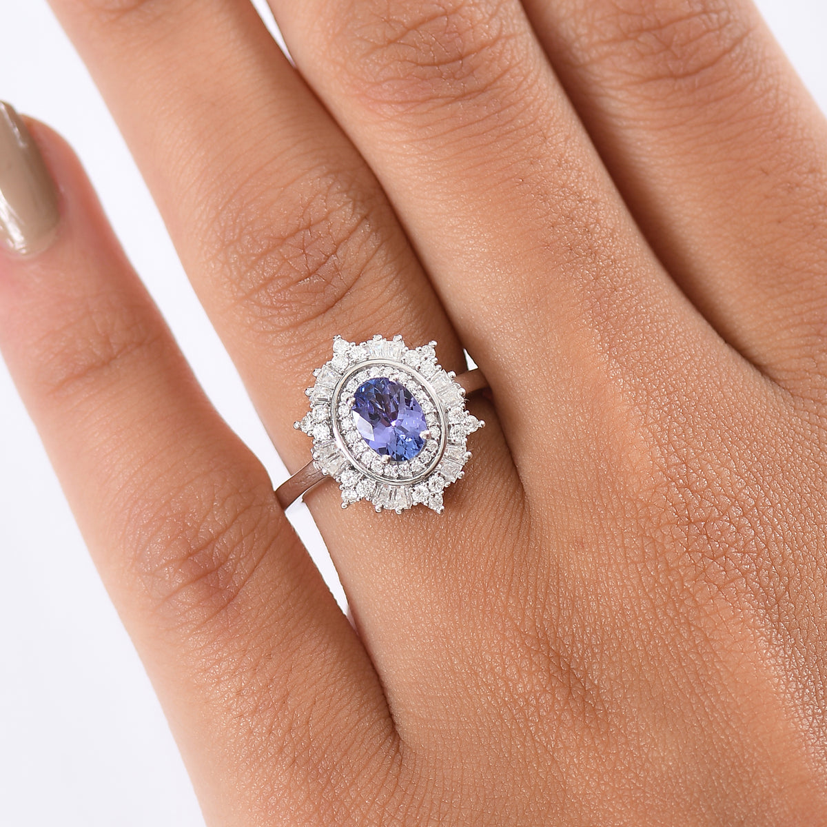 D'Joy Tanzanite &amp; Moissanite Ring in Rhodium Overlay Sterling Silver 1.36 Ct. V32577701 3