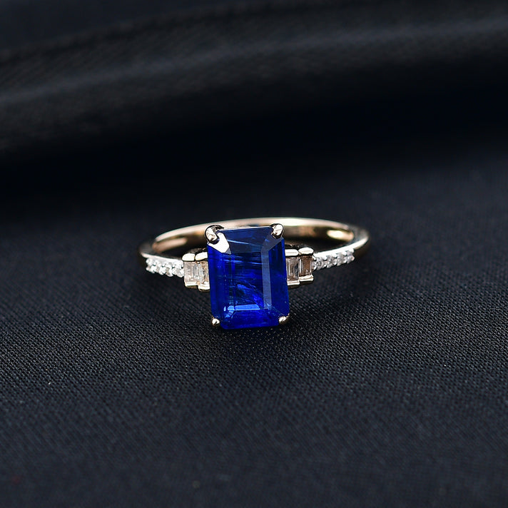 Royal Bali Collection - 9K Yellow Gold Kyanite &amp; White Diamond Solitaire Ring 1.89 Ct, 8251767 2