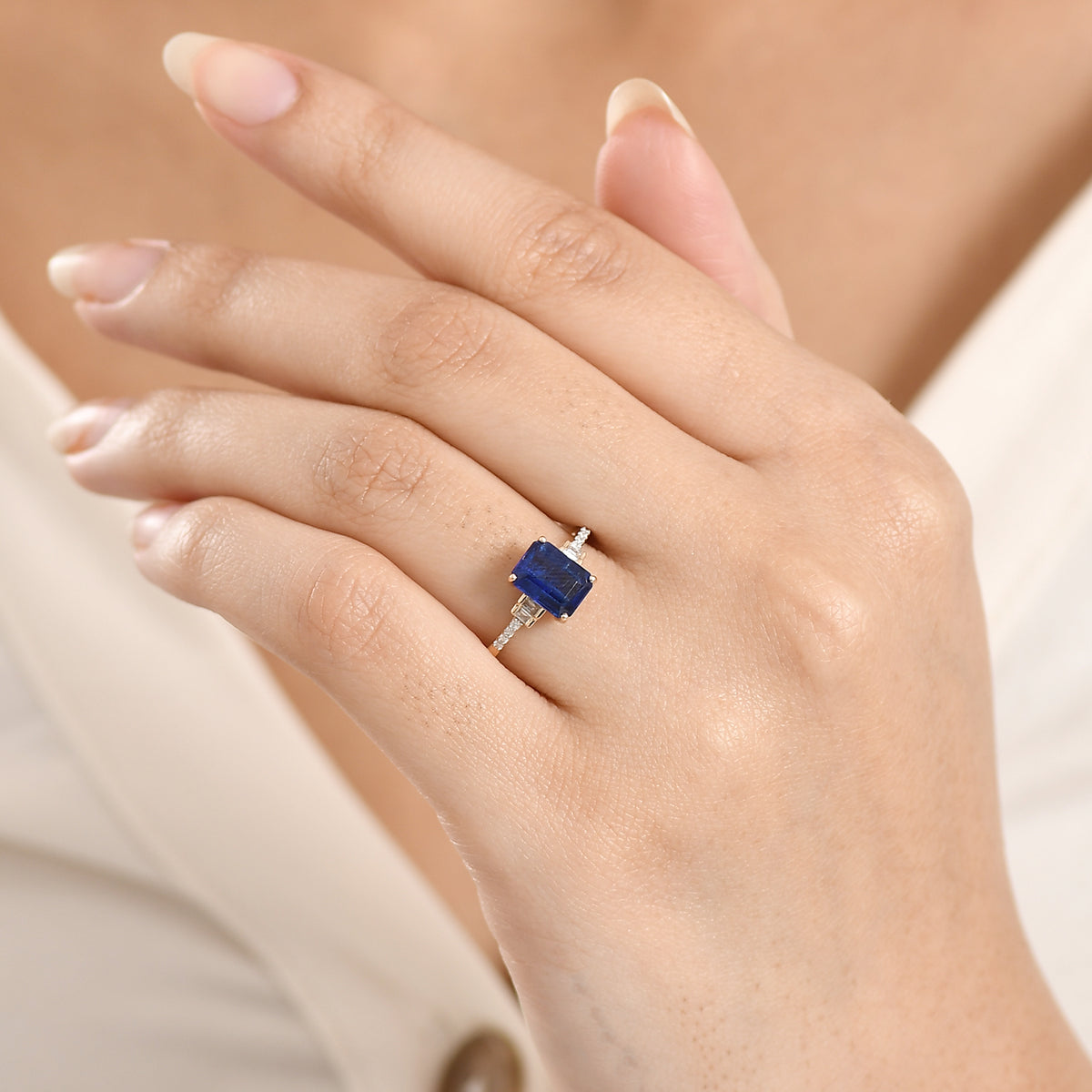 Royal Bali Collection - 9K Yellow Gold Kyanite &amp; White Diamond Solitaire Ring 1.89 Ct, 8251767 3