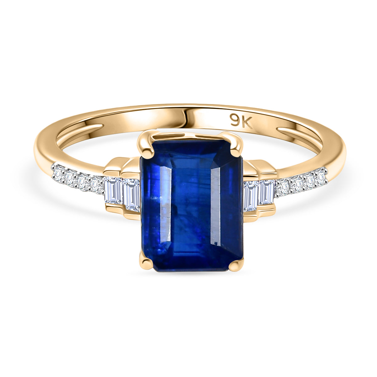 Royal Bali Collection - 9K Yellow Gold Kyanite &amp; White Diamond Solitaire Ring 1.89 Ct, V32574795 0