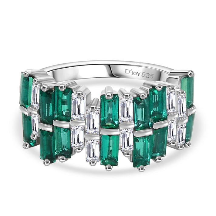 D'Joy 2.5 Ct. Lab Grown Emerald, Moissanite Multi Row Ring in Rhodium Overlay Sterling Silver 8251937 1