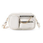 Multi-Pocket Crossbody Bag with Gold Chain Detail - White_8252145