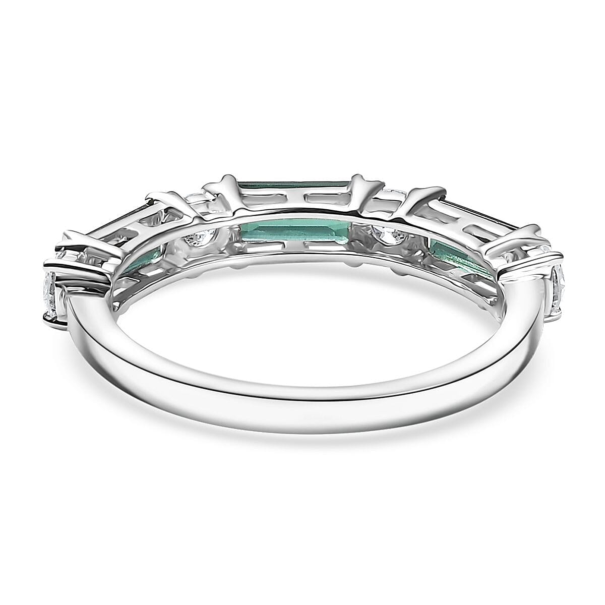 Certified and Appraised LUXURIANT AA Green Tourmaline, Lab Grown Diamond Main Stone With Side Stone Ring in 10K White Gold, Gold Wt.1.94 Gms  1.800  Ct. 8252315 4