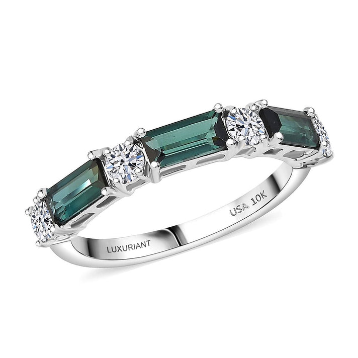 Certified and Appraised LUXURIANT 10K White Gold AA Green Tourmaline, Lab Grown Diamond Main Stone With Side Stone Ring, Gold Wt.2.01 Gms 1.800 Ct. 8252317 1