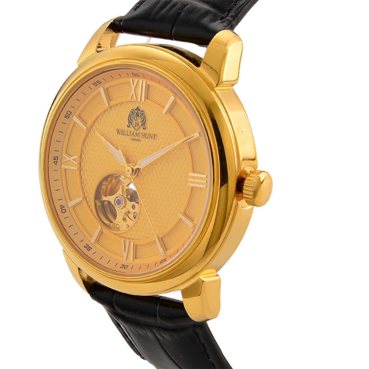 WILLIAM HUNT Limited Edition Heritage Automatic Watch with Adjustable Black Leather Strap - 5ATM Water Resistancy &amp; Sapphire Crystal Glass - Gold V32531540 4