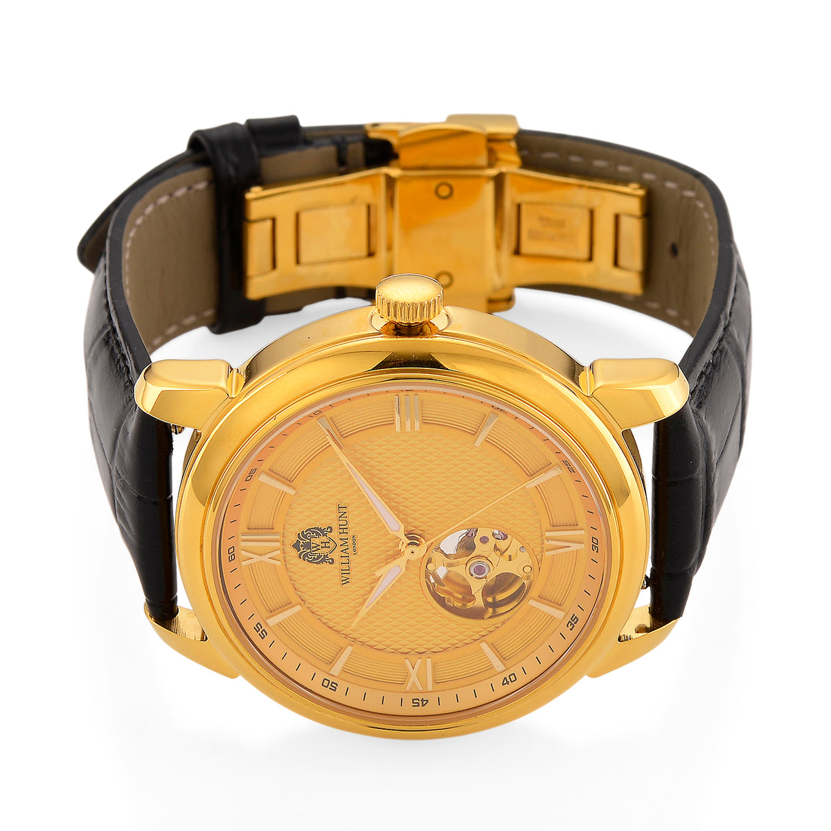 WILLIAM HUNT Limited Edition Heritage Automatic Watch with Adjustable Black Leather Strap - 5ATM Water Resistancy &amp; Sapphire Crystal Glass - Gold V32531540 5