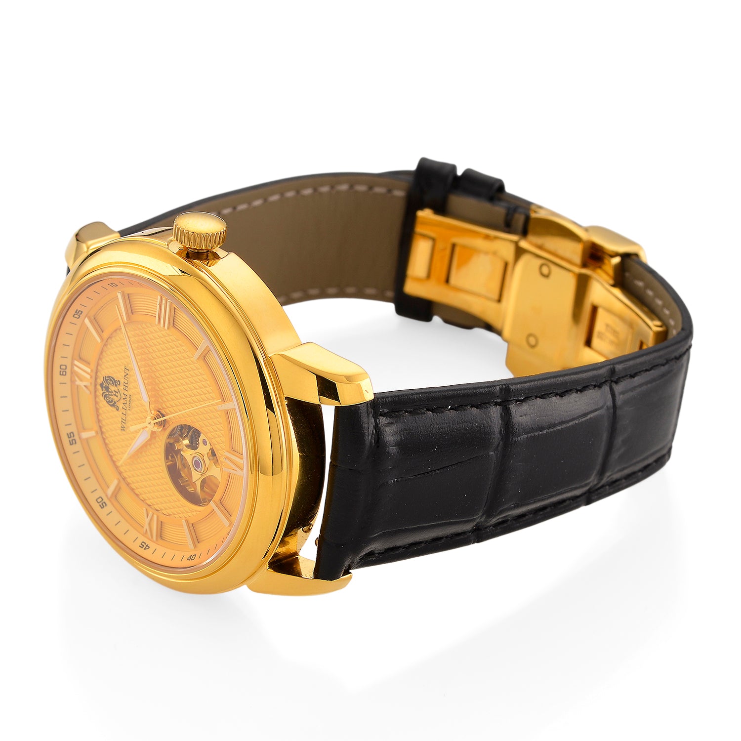 WILLIAM HUNT Limited Edition Heritage Automatic Watch with Adjustable Black Leather Strap - 5ATM Water Resistancy &amp; Sapphire Crystal Glass - Gold V32531540 6