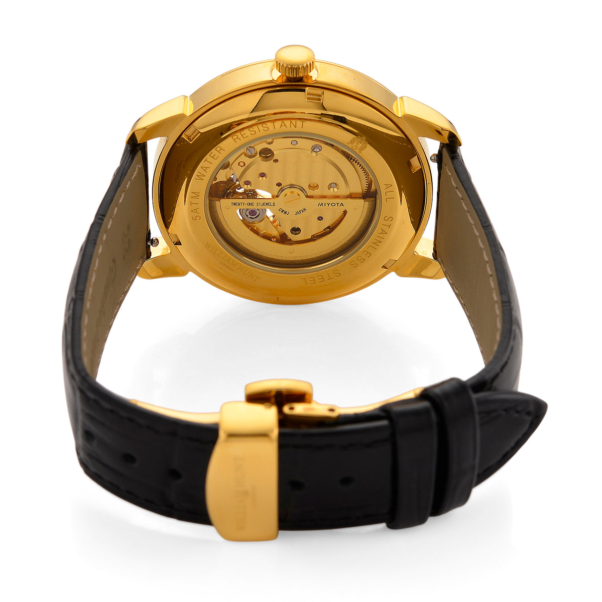 WILLIAM HUNT Limited Edition Heritage Automatic Watch with Adjustable Black Leather Strap - 5ATM Water Resistancy &amp; Sapphire Crystal Glass - Gold V32531540 7