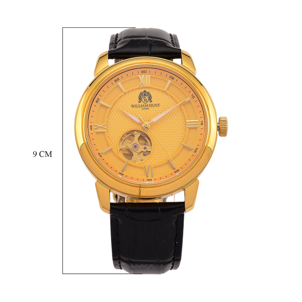 WILLIAM HUNT Limited Edition Heritage Automatic Watch with Adjustable Black Leather Strap - 5ATM Water Resistancy &amp; Sapphire Crystal Glass - Gold V32531540 8