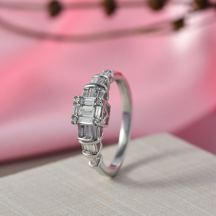 LUXURIANT 0.5 Ct. Lab Grown Diamond Cluster Ring in Rhodium Overlay Sterling Silver 8253617 2