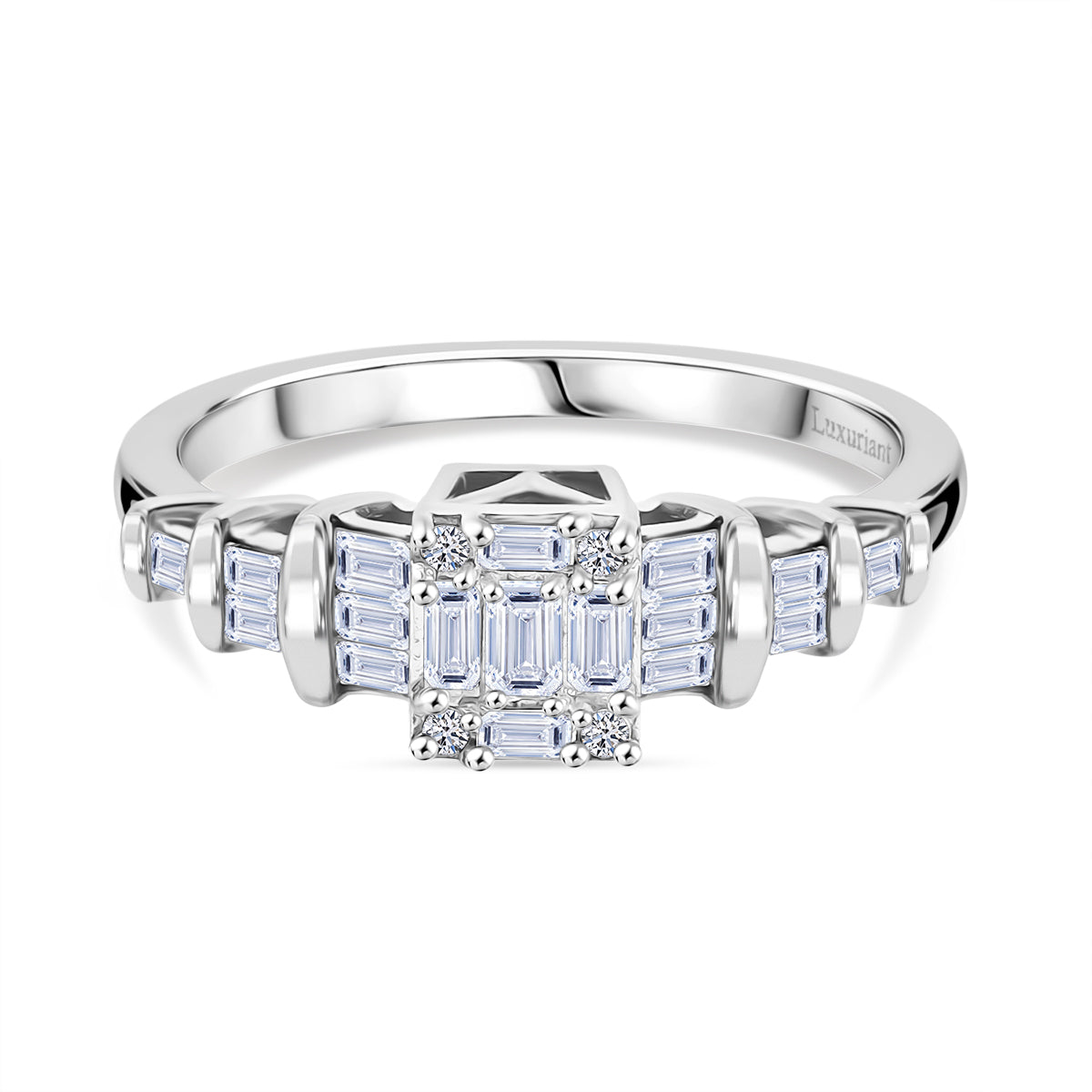 LUXURIANT 0.5 Ct. Lab Grown Diamond Cluster Ring in Rhodium Overlay Sterling Silver V32552897 0