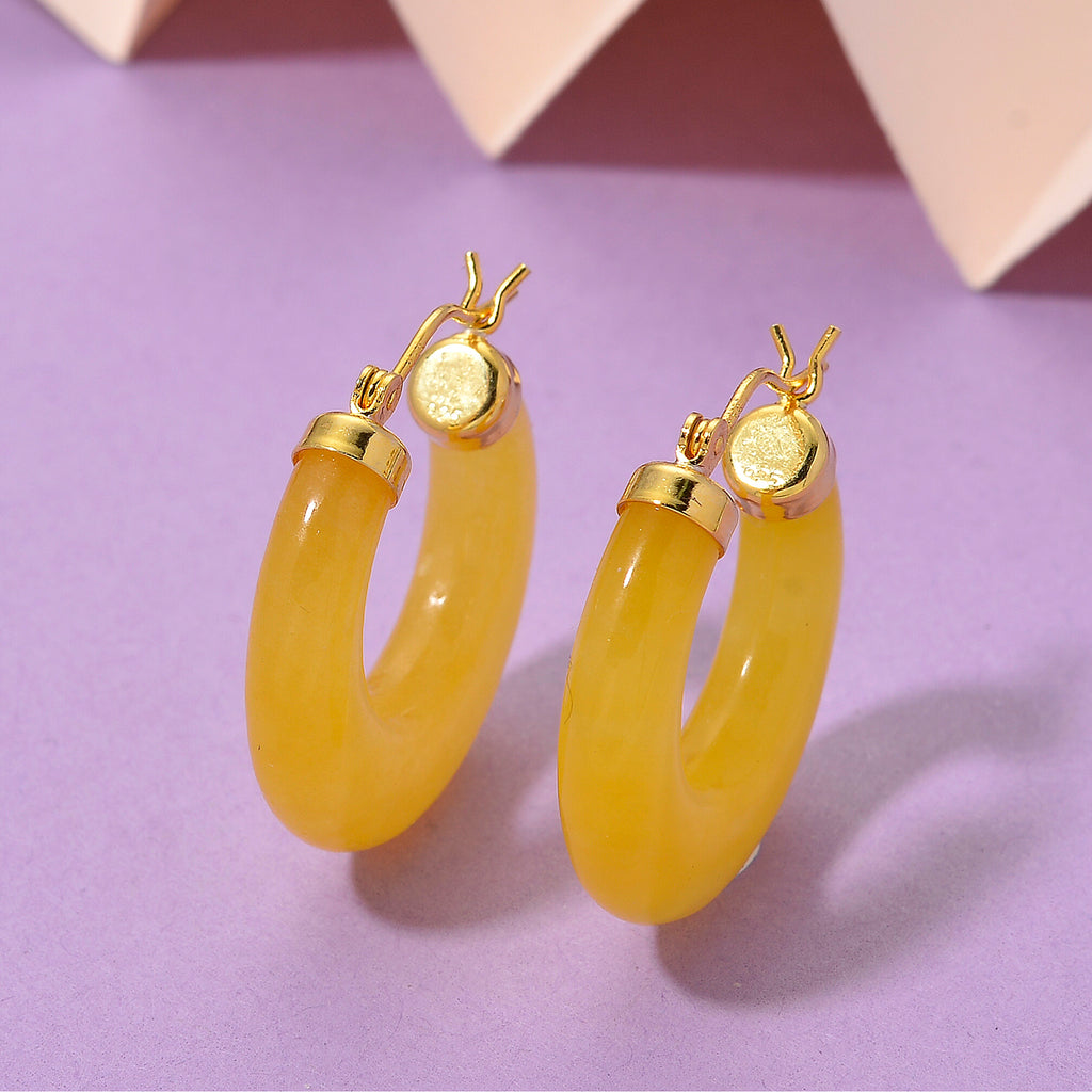 D'Joy Honey Jade Beads Earring with Clasp in Yellow Gold Plated Sterling Silver 41.50 Ct._8253862_1