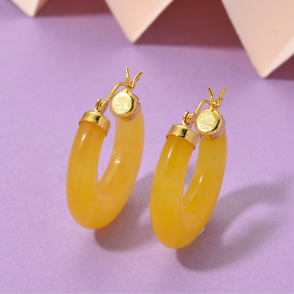 D'Joy Honey Jade Beads Earring with Clasp in Yellow Gold Plated Sterling Silver 41.50 Ct. 8253862 2