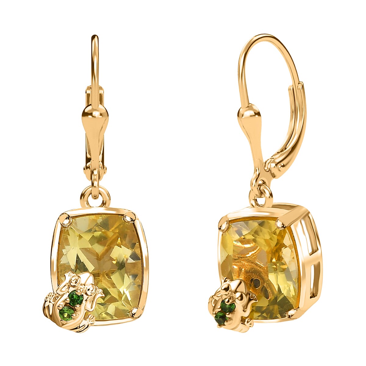 GP Italian Garden Collection - Green Gold Quartz &amp; Multi Gemstones Solitaire Stud Push Post Earring in 18K Vermeil Yellow Gold Plated Sterling Silver 5.64 Ct. 8253898 0