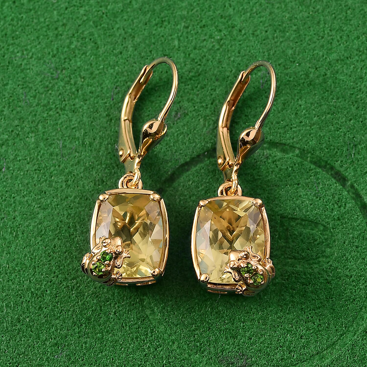 GP Italian Garden Collection - Green Gold Quartz &amp; Multi Gemstones Solitaire Stud Push Post Earring in 18K Vermeil Yellow Gold Plated Sterling Silver 5.64 Ct. 8253898 2