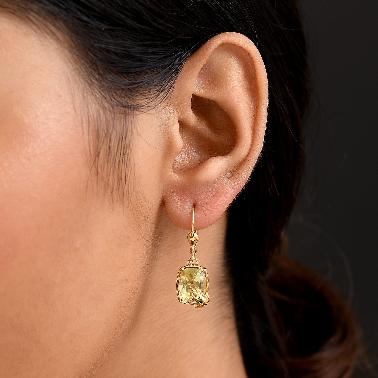 GP Italian Garden Collection - Green Gold Quartz &amp; Multi Gemstones Solitaire Stud Push Post Earring in 18K Vermeil Yellow Gold Plated Sterling Silver 5.64 Ct. 8253898 3
