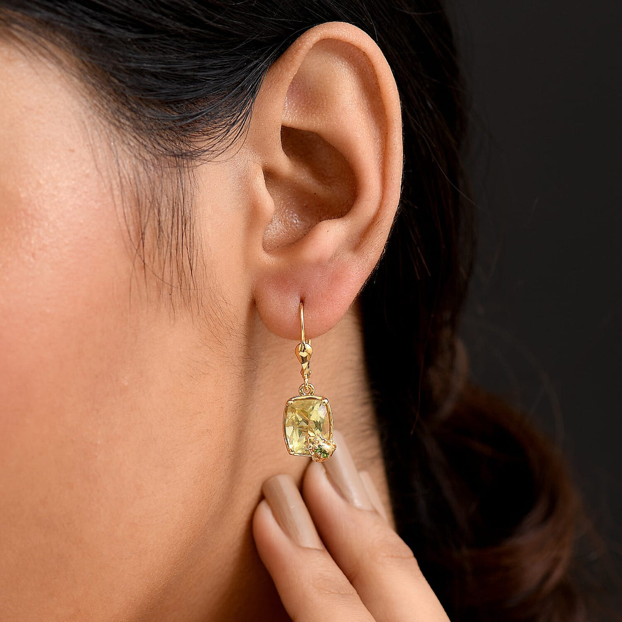 GP Italian Garden Collection - Green Gold Quartz &amp; Multi Gemstones Solitaire Stud Push Post Earring in 18K Vermeil Yellow Gold Plated Sterling Silver 5.64 Ct. 8253898 4