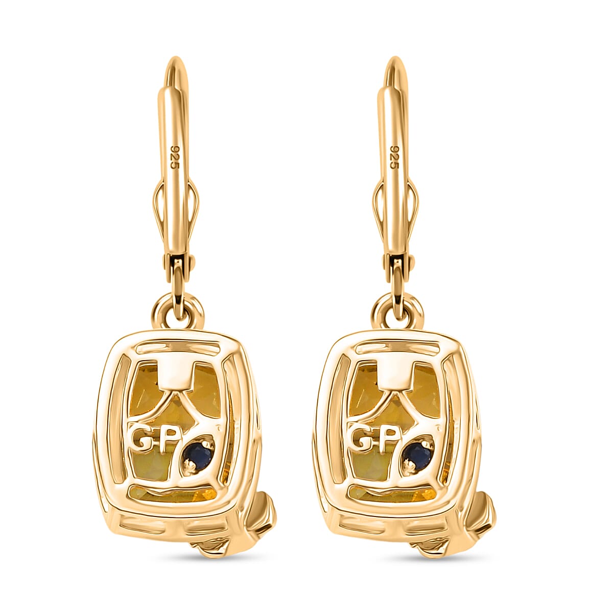 GP Italian Garden Collection - Green Gold Quartz &amp; Multi Gemstones Solitaire Stud Push Post Earring in 18K Vermeil Yellow Gold Plated Sterling Silver 5.64 Ct. 8253898 5