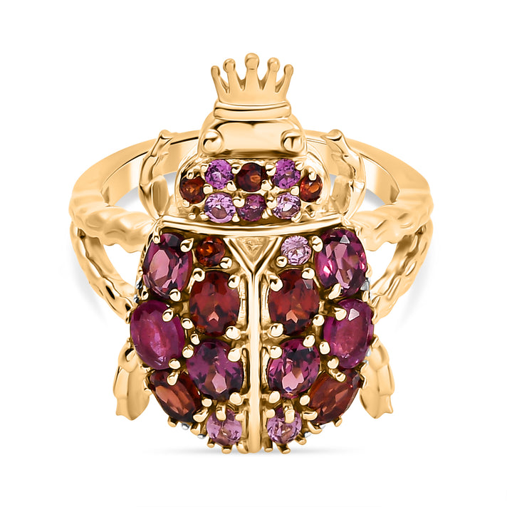 GP Italian Garden Collection - African Ruby &amp; Multi Gemstones Crown on Beetle Ring in 18K Vermeil Yellow Gold Plated Sterling Silver 3.07 Ct. 8253906 1
