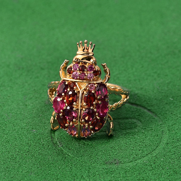 GP Italian Garden Collection - African Ruby &amp; Multi Gemstones Crown on Beetle Ring in 18K Vermeil Yellow Gold Plated Sterling Silver 3.07 Ct. 8253906 2