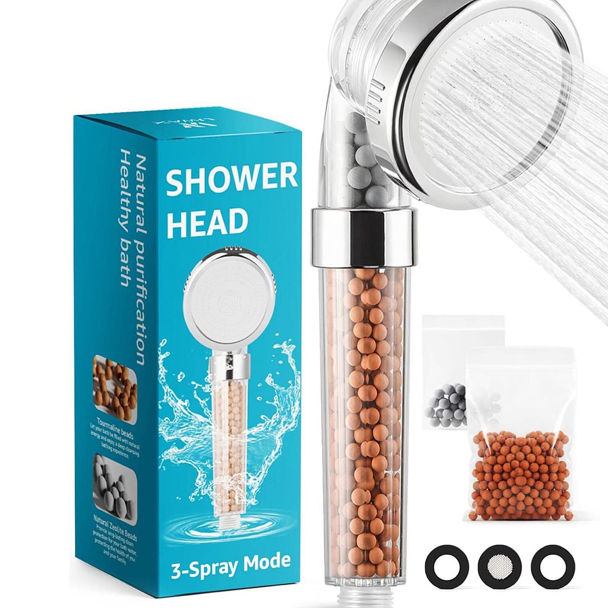 Tourmaline &amp; Zeolite Beads Shower Head with Refill 8254148 0