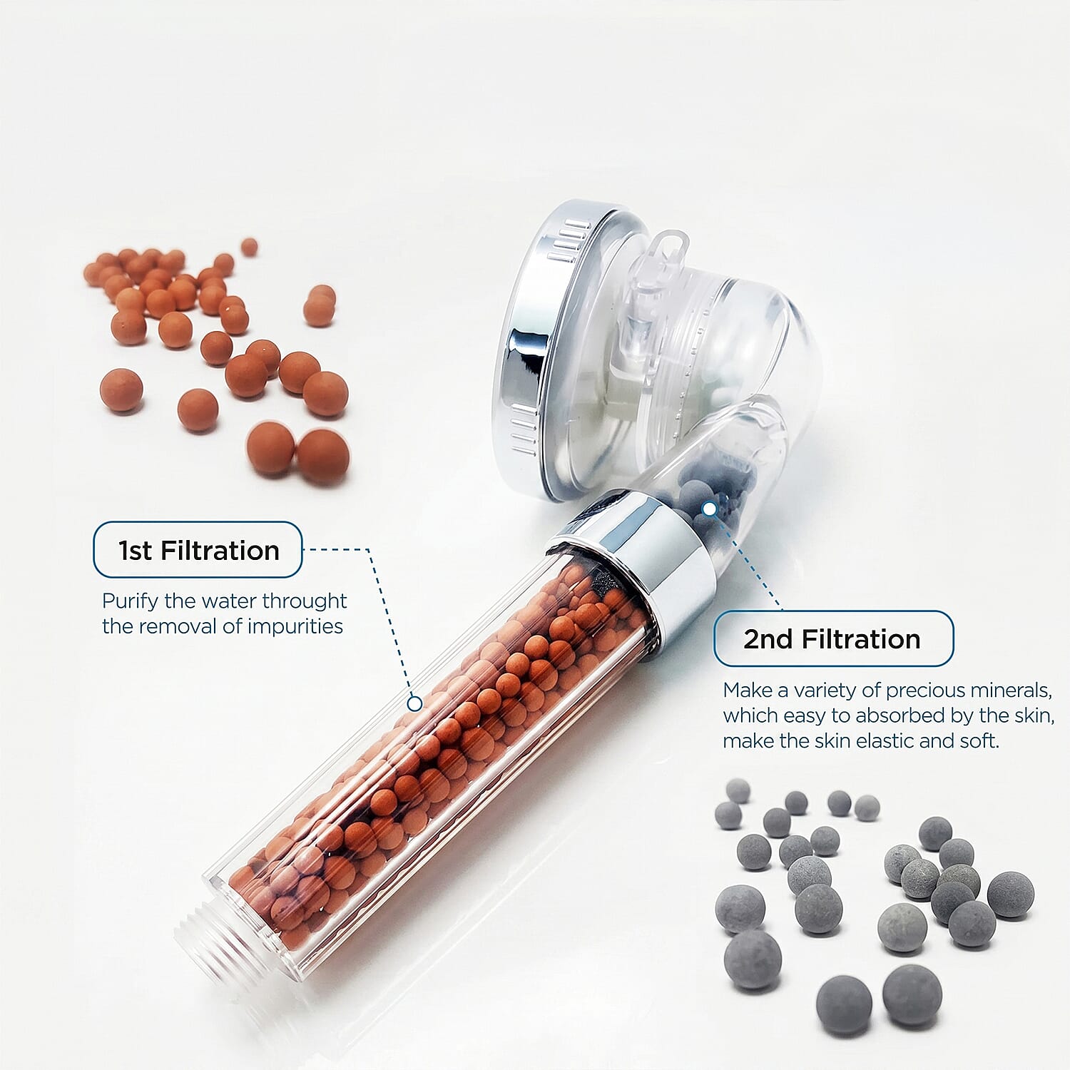 Tourmaline &amp; Zeolite Beads Shower Head with Refill 8254148 1