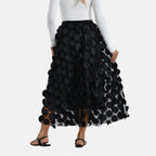 La Marey 3D Flower Appliques Tulle Skirt (Size - L/XL) - Black_8254150_1