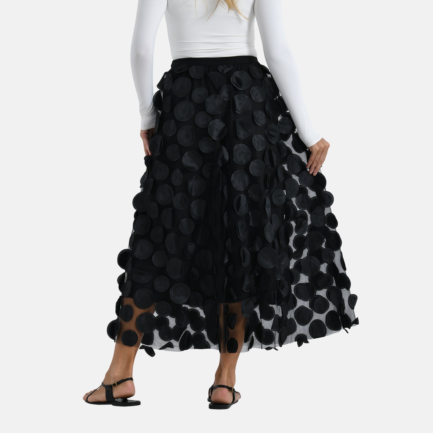 La Marey 3D Flower Appliques Tulle Skirt (Size - L-XL) - Black 8254150 7