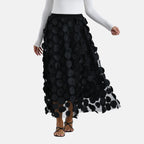 La Marey 3D Flower Appliques Tulle Skirt (Size - L/XL) - Black_8254150_3