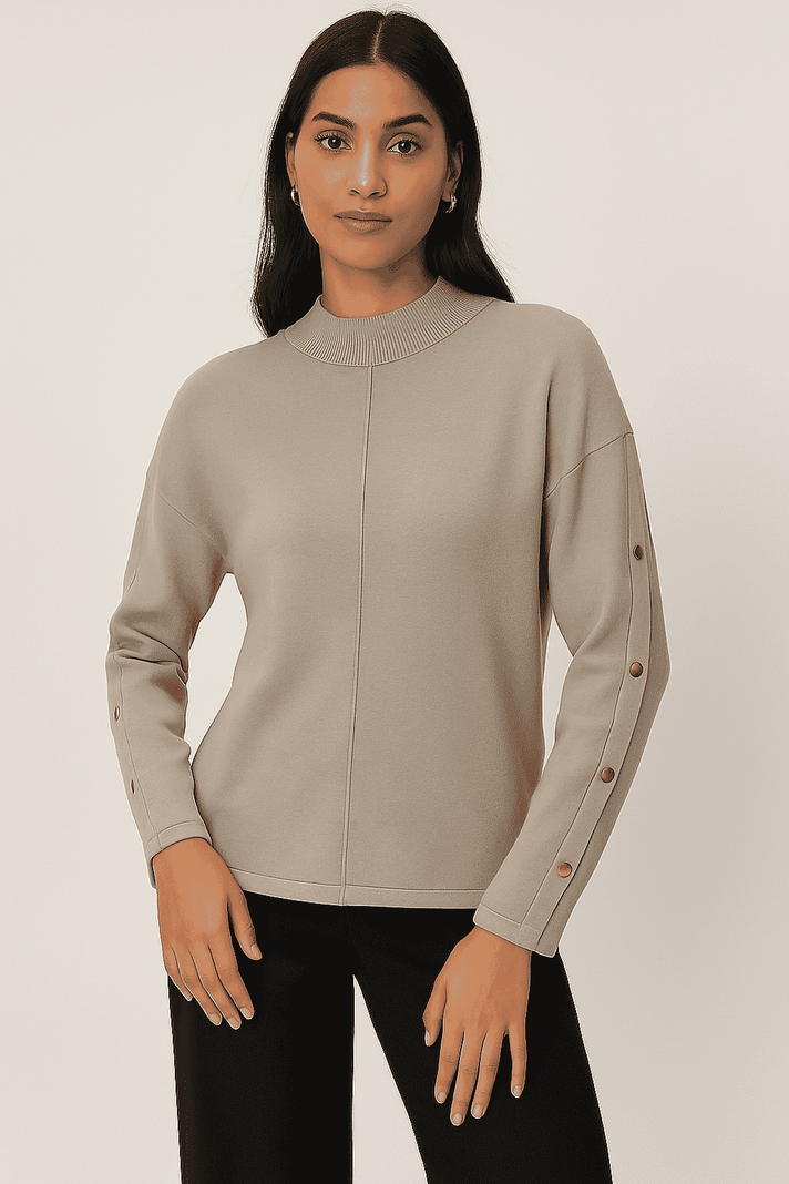 Anamor Gold Button Trim Sleeve Supersoft Jumper (Size L) - Stone 8254249 1