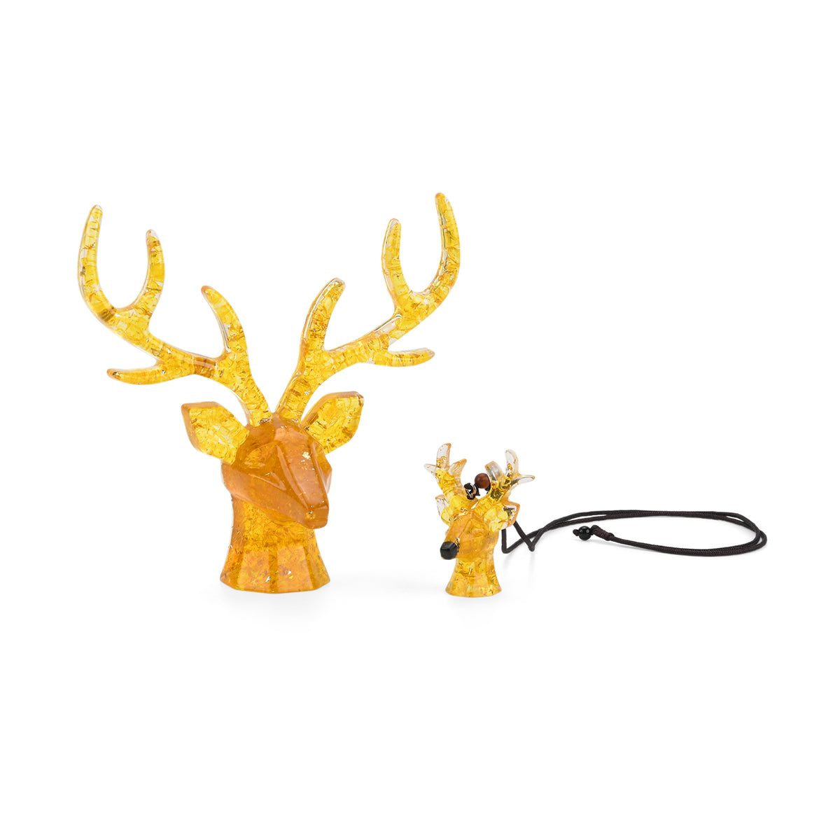 Set Of 2 - Citrine, Resin Reindeer Christmas Decor &amp; Citrine Mini Reindeer Necklace (Size 28 Adjustable) V32574281 0
