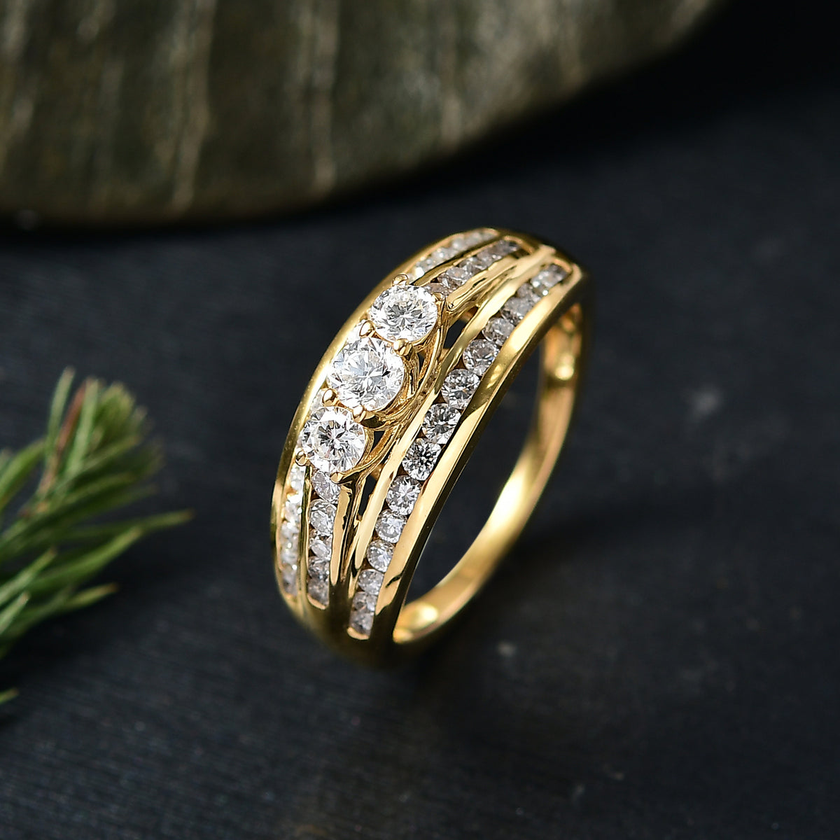 LUXURIANT Lab Grown Diamond 3-Stone Ring in 18K Vermeil Yellow Gold Plated Sterling Silver 1 Ct. V32697950 2