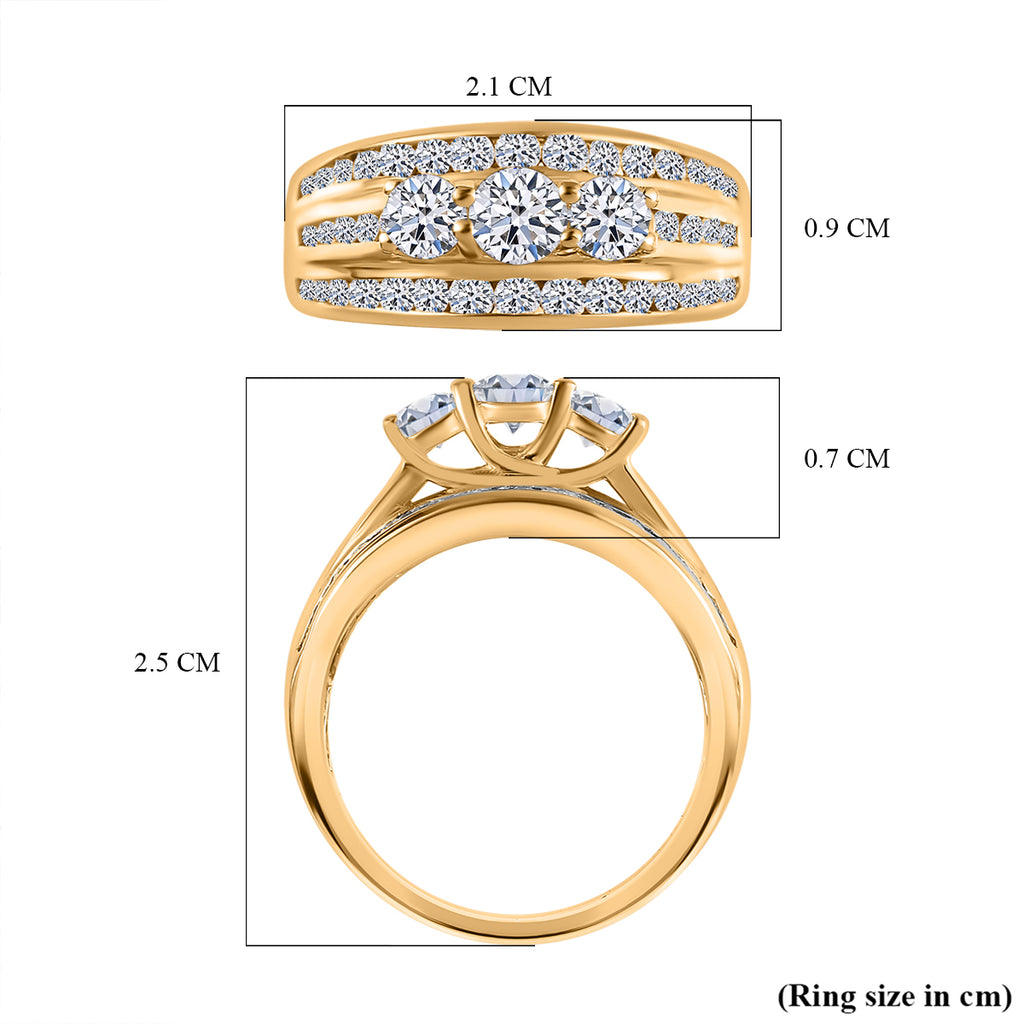NY Close Out Deal- Luxuriant Lab Grown Diamond (SI/GH) 3 Stone Ring in 18K Vermeil Yellow Gold Plated Sterling Silver 1.25 Ct._8256293_5