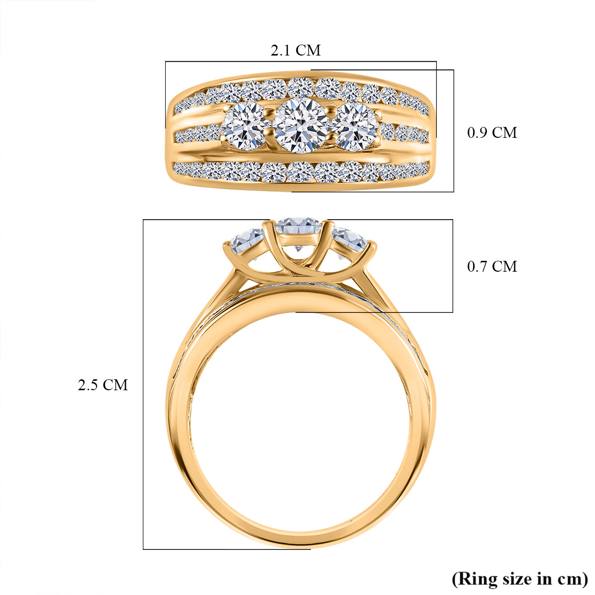 LUXURIANT Lab Grown Diamond 3-Stone Ring in 18K Vermeil Yellow Gold Plated Sterling Silver 1 Ct. V32697950 6