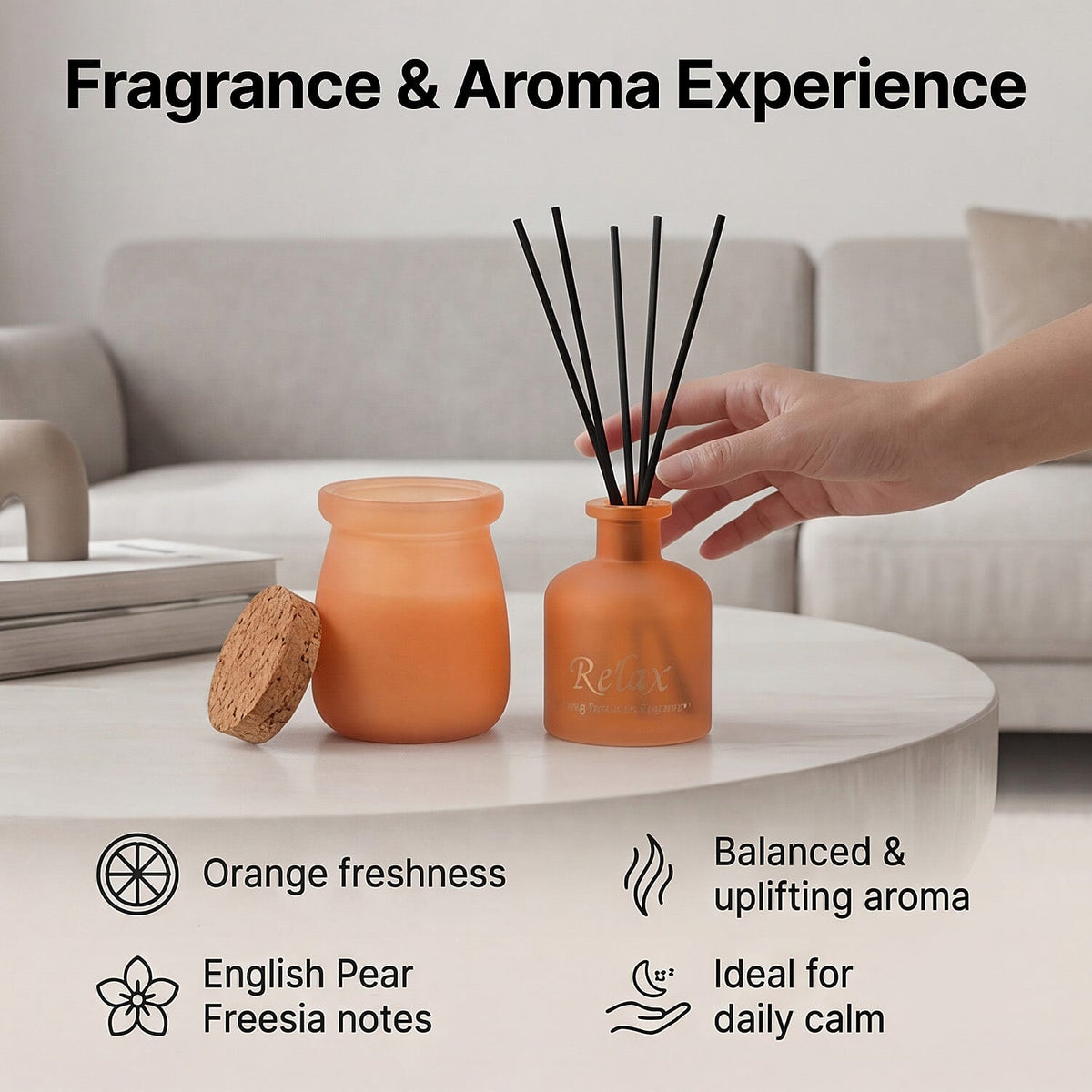 Orange &amp; English Pear Freesia Perfume Incense (50ml) &amp; Scented Candle Set V32534527 3