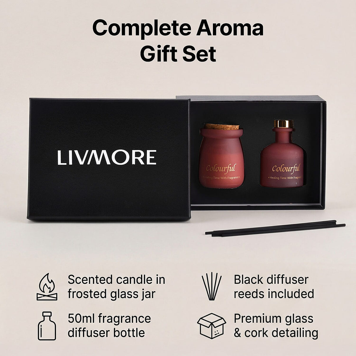 Ebony Rose Scented Jar Candle (50g) - Reed Diffuser (50ml) - Red 8256323 2