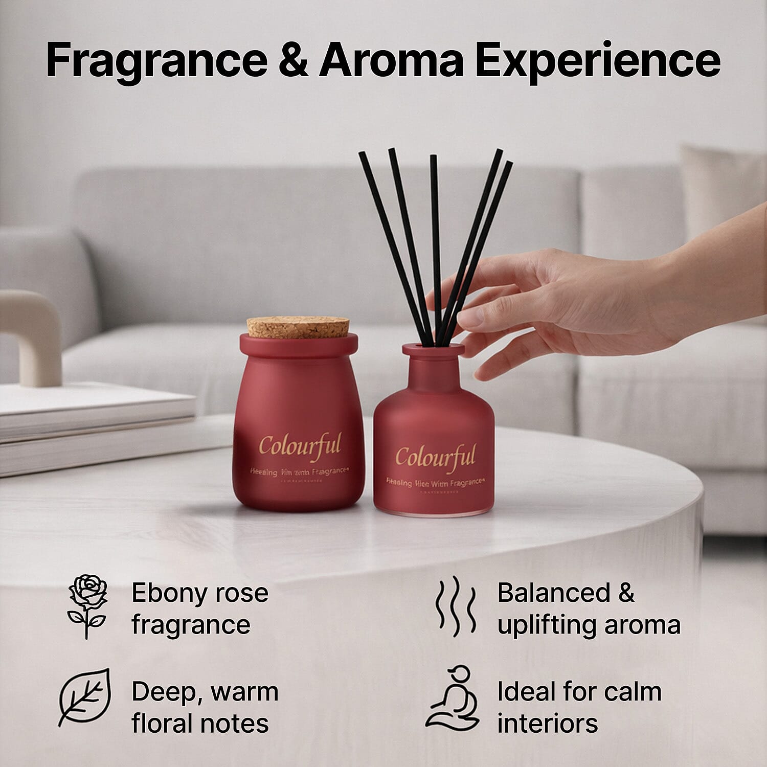 Ebony Rose Scented Jar Candle (50g) - Reed Diffuser (50ml) - Red 8256323 3