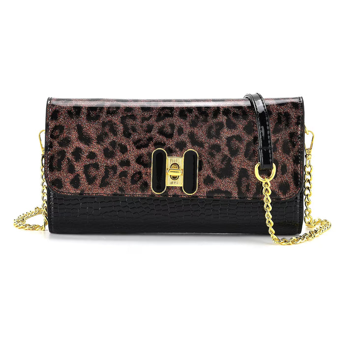 Snake Print Two-Tone Wallet Crossbody Bag with Chain Strap 8256522 1
