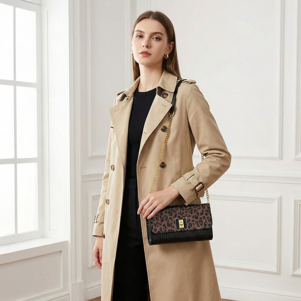 Leopard Print Two-Tone Wallet Crossbody Bag with Chain Strap 8256521 4
