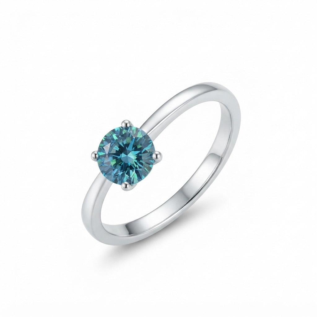 LUXURIANT SGL Certified 1 Ct. Lab Grown Blue Diamond VS Intense Blue Solitaire Ring in Rhodium Overlay Sterling Silver 8256755 0