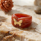 24K Yellow Gold Enhanced Red Jade Butterfly Ring 30.00 Ct._8258287_1
