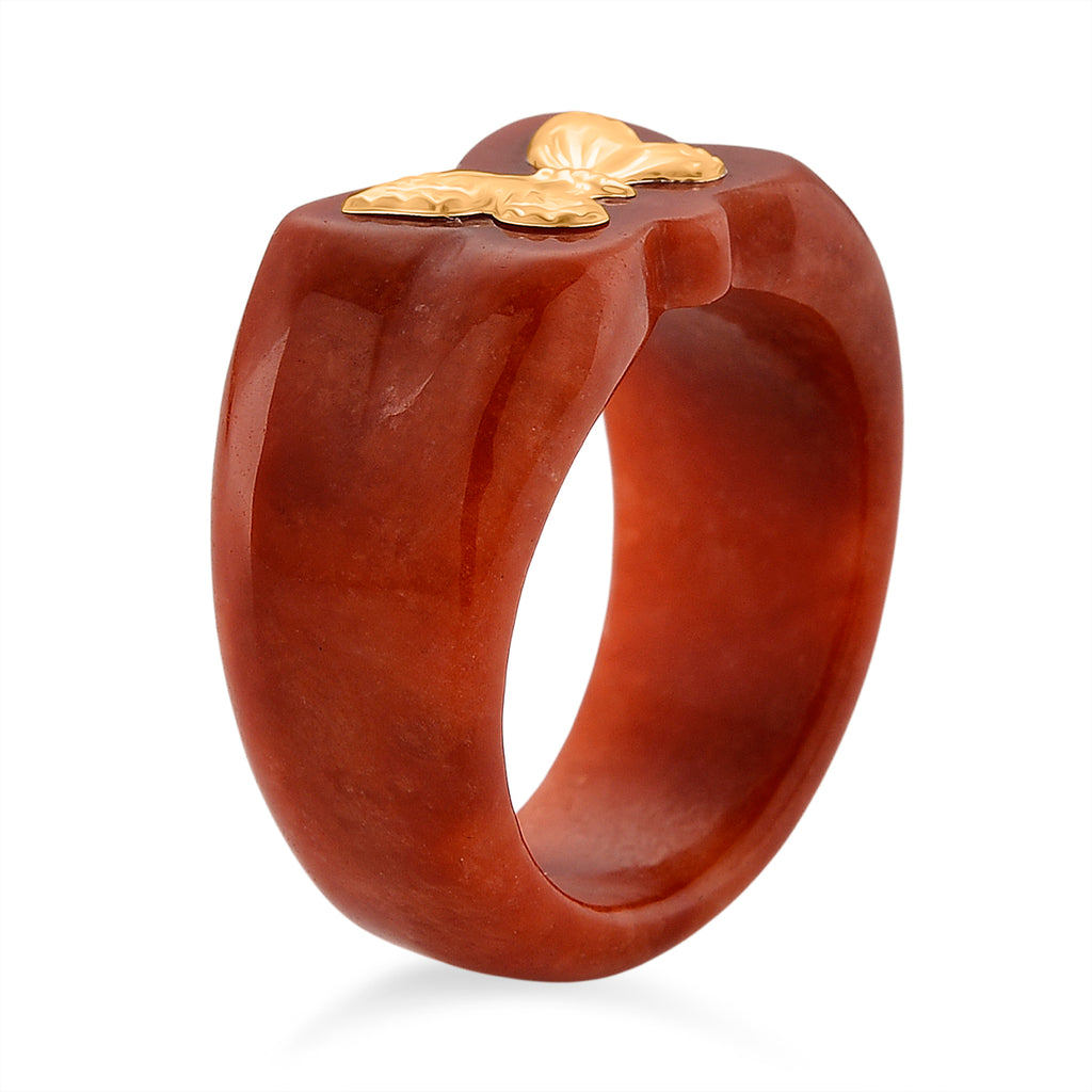 24K Yellow Gold Enhanced Red Jade Butterfly Ring 30.00 Ct._8258287_3