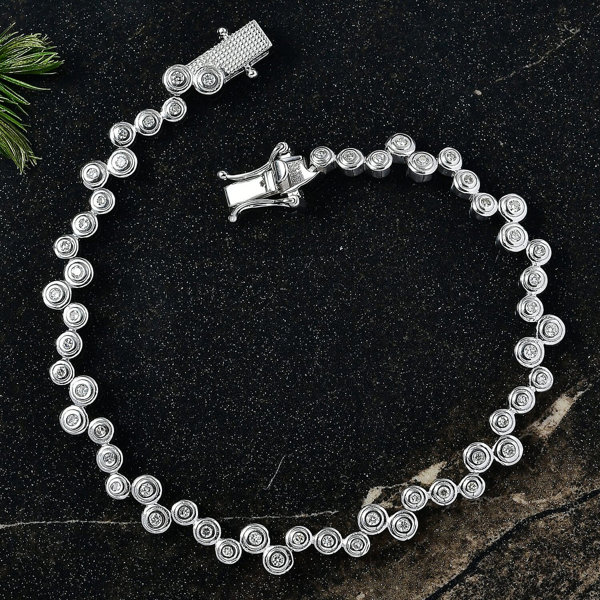 LUXURIANT 1 Ct. Lab Grown Diamond Bubble Bracelet (Size 7.5) with GB Lock Box in Rhodium Overlay Sterling Silver (SI-GH) 8258317 0