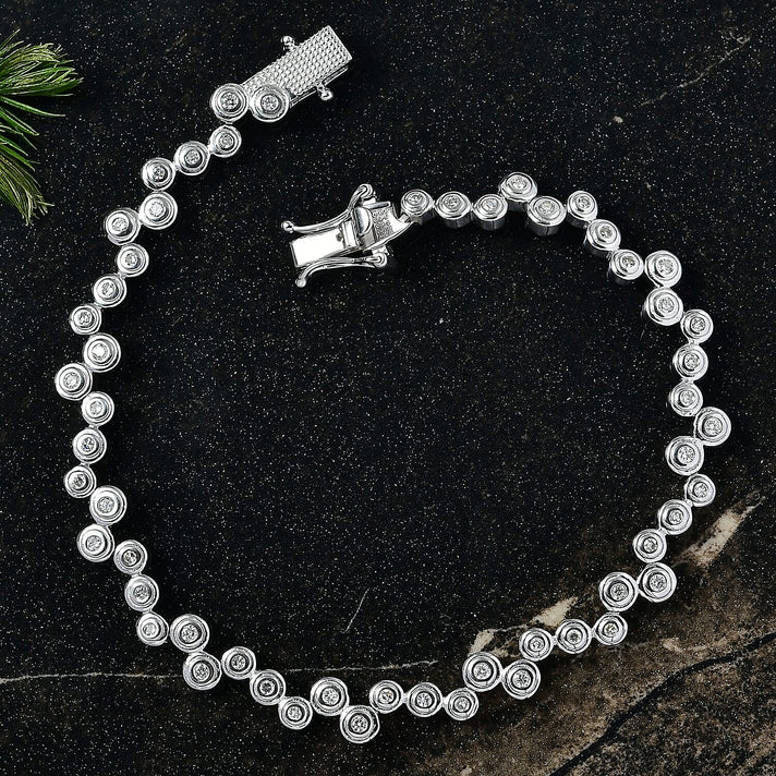 LUXURIANT 1 Ct. Lab Grown Diamond Bubble Bracelet (Size 7.5) with GB Lock Box in Rhodium Overlay Sterling Silver (SI-GH) 8258317 1