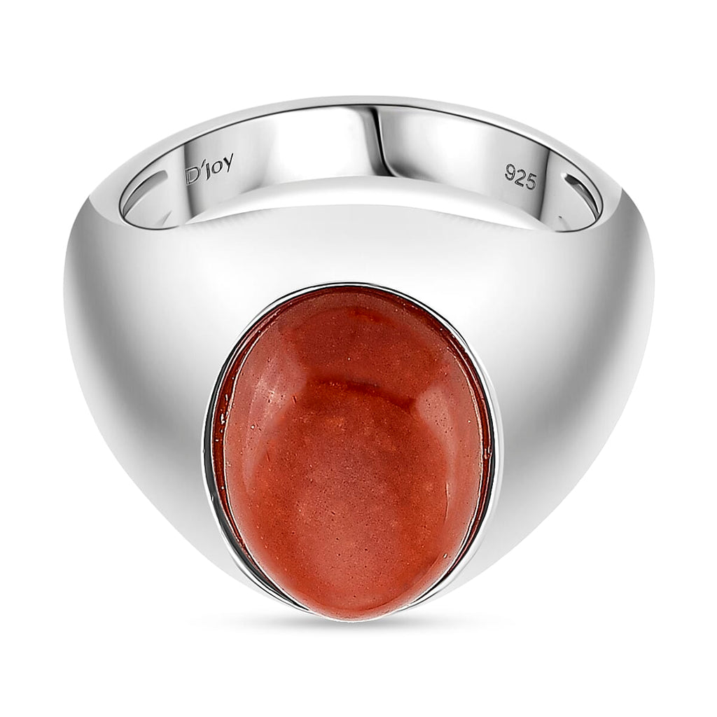 D'Joy Enhanced Red Jade Solitaire Ring in Rhodium Overlay Sterling Silver 6.84 Ct, Silver Wt. 5.20 Gms._8258569